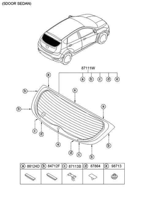 2011 Hyundai Accent New Body Style Rear Window Glass & Moulding Diagram 2