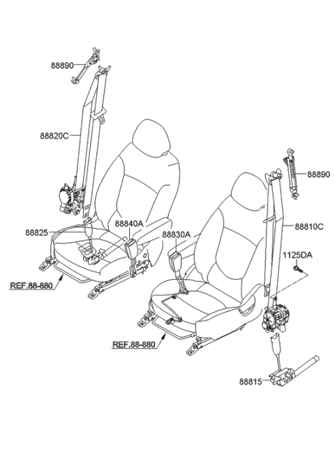 2011 Hyundai Accent Front Seat Belt Assembly Right Diagram for 88880-1R600-V2