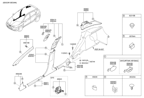 2011 Hyundai Accent New Body Style Interior Side Trim Diagram 1