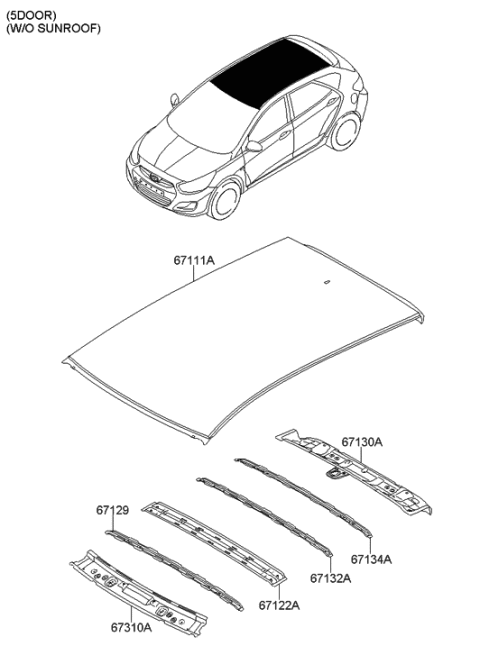 2014 Hyundai Accent Rail-Roof Center Front Diagram for 67134-1R000