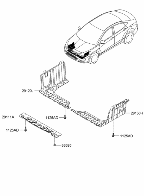 2013 Hyundai Accent Panel-Under Cover Front Diagram for 29110-1R000