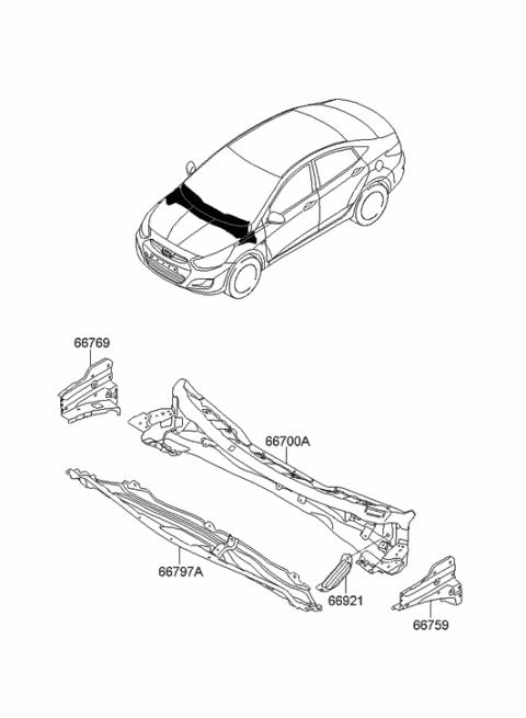 2014 Hyundai Accent Cover Assembly-Cowl Under Diagram for 66797-1R360