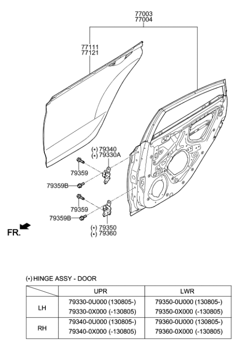 2014 Hyundai Accent Hinge Assembly-Rear Door Lower,LH Diagram for 79350-0X000