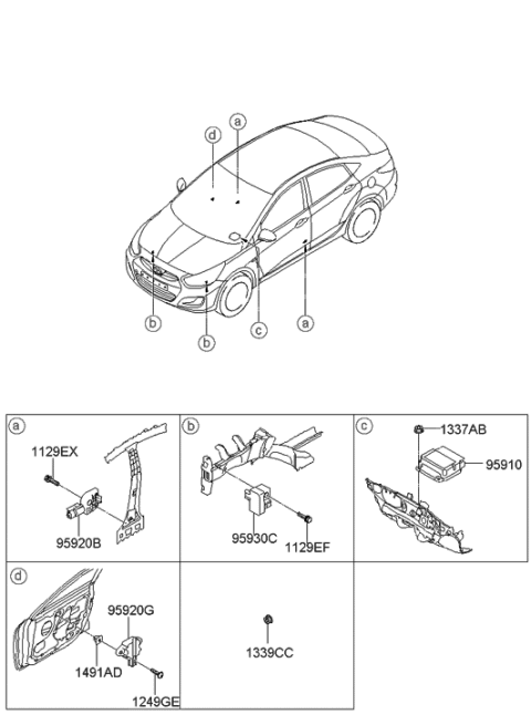 2011 Hyundai Accent Module Assembly-Air Bag Control Diagram for 95910-1R220