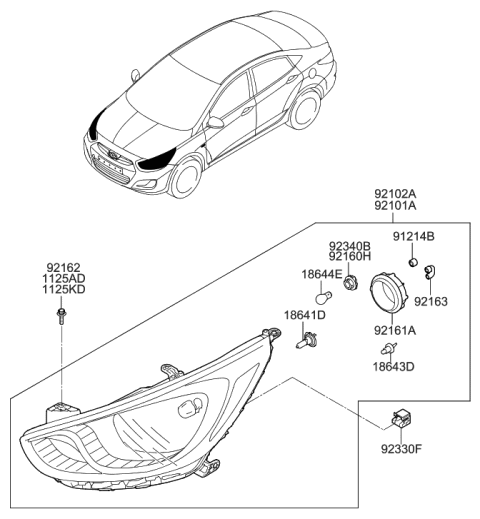 2011 Hyundai Accent Headlamp Assembly, Right Diagram for 92102-1R010
