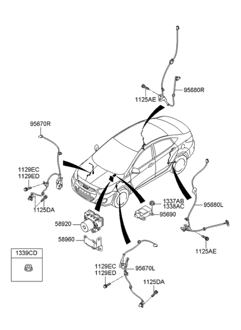 2011 Hyundai Accent Sensor Assembly-Abs Real Wheel ,RH Diagram for 95681-1R000