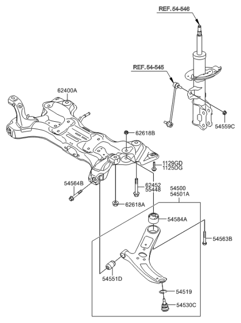 2011 Hyundai Accent Arm Complete-Front Lower,RH Diagram for 54501-1R000