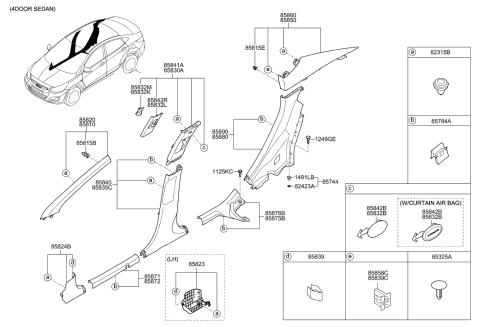 2014 Hyundai Accent Trim Assembly-Rear Pillar LH Diagram for 85850-1R500-9Y