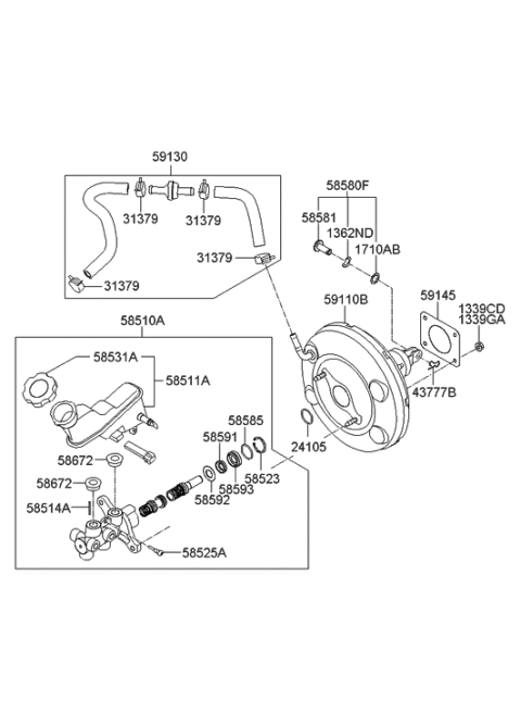 2013 Hyundai Accent Brake Master Cylinder & Booster Diagram