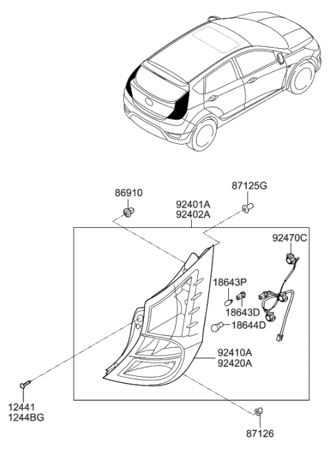 2013 Hyundai Accent Lamp Assembly-Rear Combination,RH Diagram for 92402-1R010