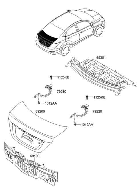2011 Hyundai Accent New Body Style Back Panel & Trunk Lid Diagram