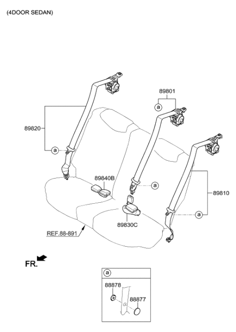 2014 Hyundai Accent Buckle Assembly-Rear Seat Belt,RH Diagram for 89830-1R500-RY