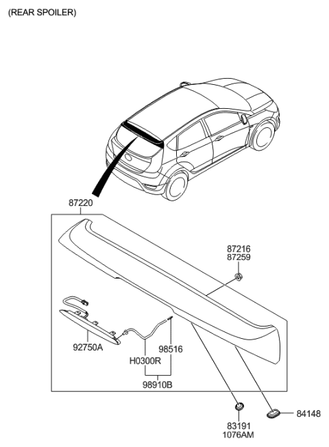 2011 Hyundai Accent New Body Style Roof Garnish & Rear Spoiler Diagram 2