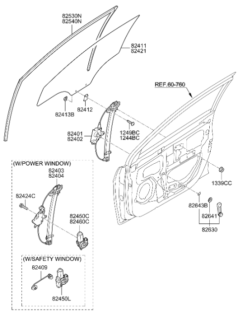 2011 Hyundai Accent New Body Style Front Door Window Regulator & Glass Diagram