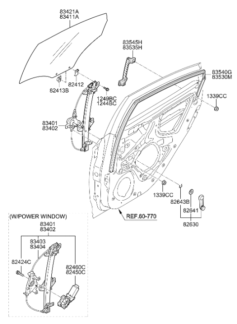 2011 Hyundai Accent New Body Style Rear Door Window Regulator & Glass Diagram