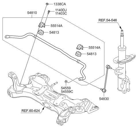 2011 Hyundai Accent Bar Assembly-Front Stabilizer Diagram for 54810-1R100