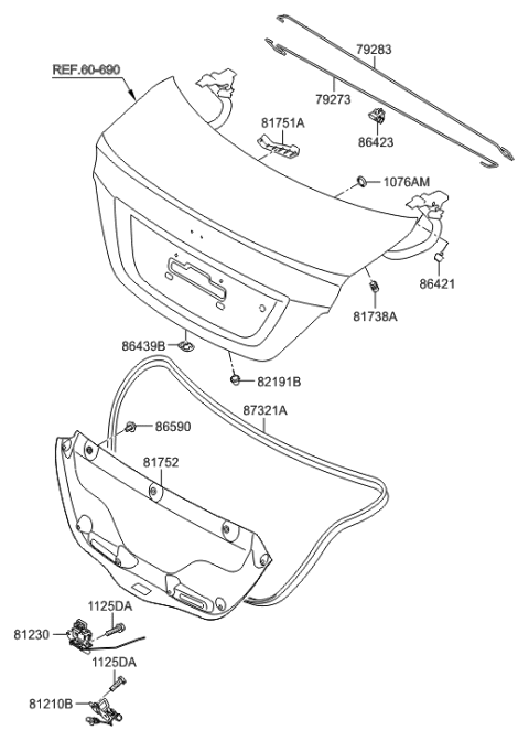 2011 Hyundai Accent New Body Style Trunk Lid Trim Diagram