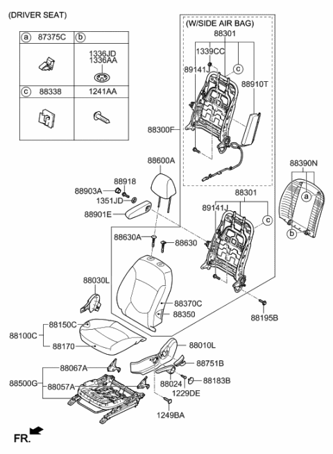 2011 Hyundai Accent Front Driver Side Seat Cushion Covering Diagram for 88160-1R400-N2S