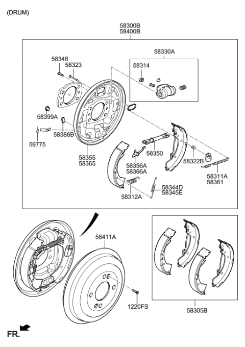 2013 Hyundai Accent Shoe & Lining Kit-Rear Parking Brake Diagram for 58305-3XA00