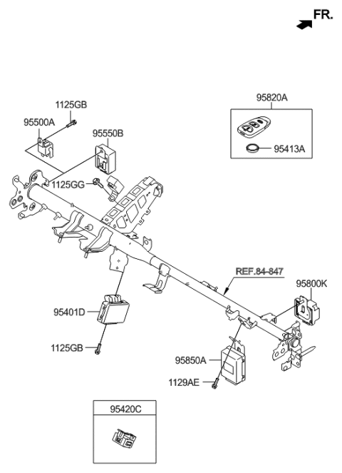 2011 Hyundai Accent Brake Control Module And Receiver Unit Assembly Diagram for 95400-1RFZ0