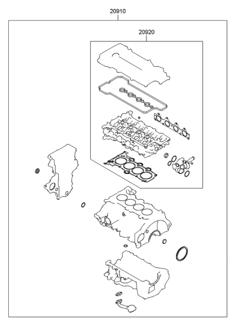 2011 Hyundai Accent Gasket Kit-Engine Overhaul Upper Diagram for 20920-2BJ04