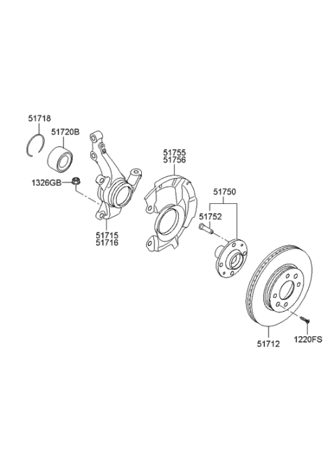 2012 Hyundai Accent Knuckle-Front Axle,LH Diagram for 51715-1R501