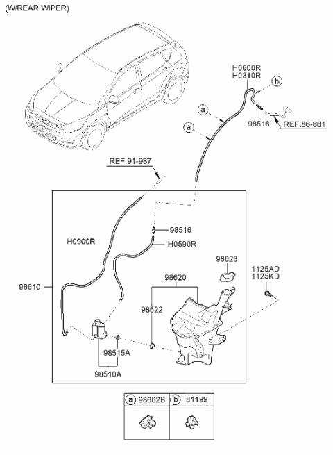 2014 Hyundai Accent Windshield Washer Reservoir Assembly Diagram for 98620-1R010