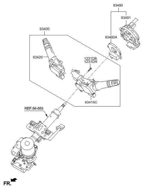 2011 Hyundai Accent Clock Spring Contact Assembly Diagram for 93490-1R441