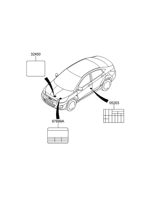 2012 Hyundai Accent Label-Tire Pressure Diagram for 05203-1R350