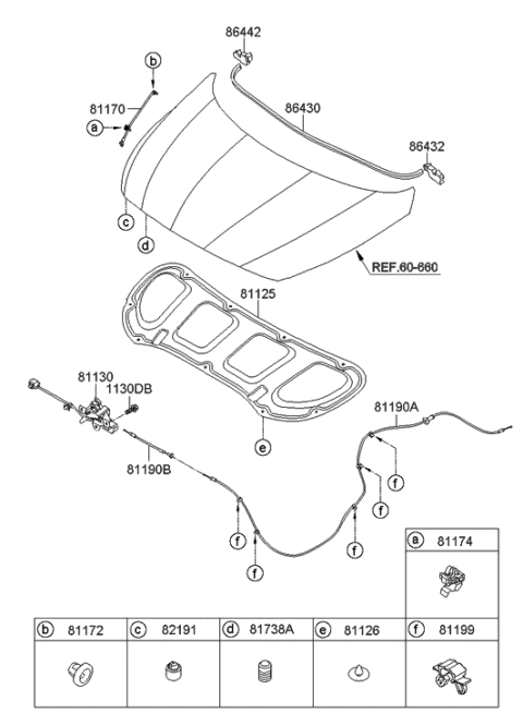 2012 Hyundai Accent End Piece-Hood Weatherstrip,LH Diagram for 86432-1R000