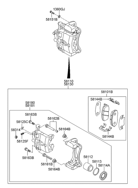 2014 Hyundai Accent Front Disc Brake Pad Kit Diagram for 58101-1RA00