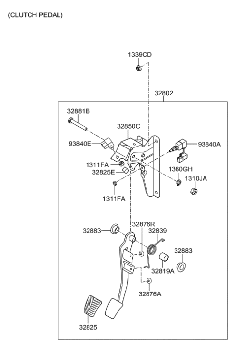2011 Hyundai Accent New Body Style Brake & Clutch Pedal Diagram 2