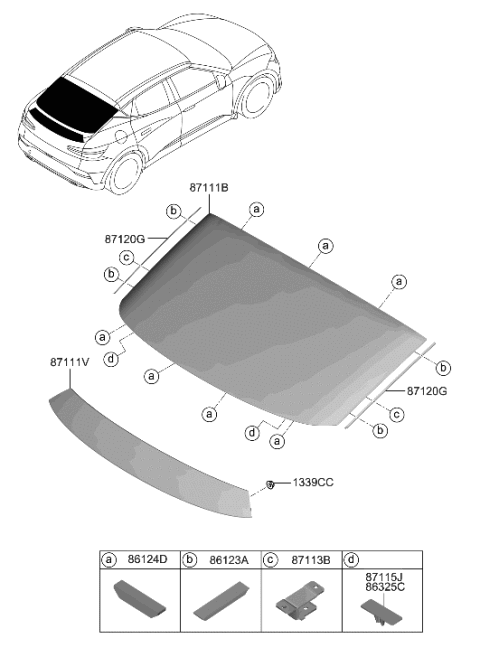 2023 Hyundai Genesis GV60 Rear Window Glass & Moulding Diagram