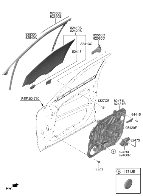 2023 Hyundai Genesis GV60 Front Door Window Regulator & Glass Diagram