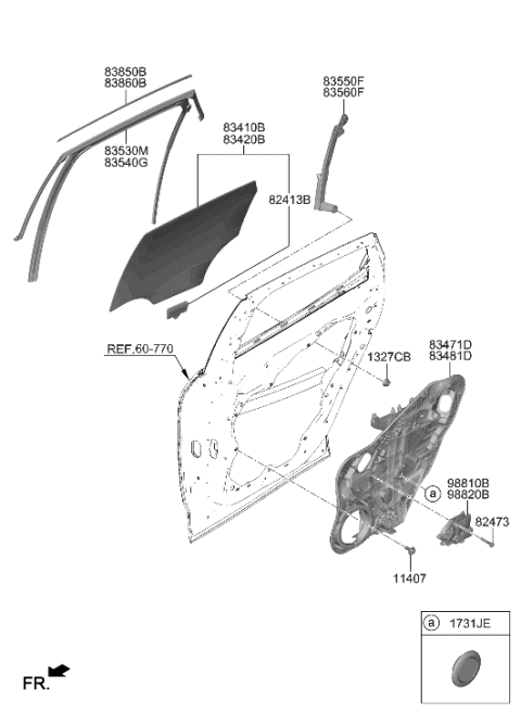 2023 Hyundai Genesis GV60 Rear Door Window Regulator & Glass Diagram