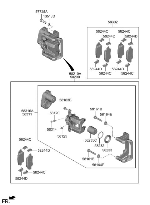 2023 Hyundai Genesis GV60 PAD KIT-REAR DISC BRAKE Diagram for 58302-GIA00