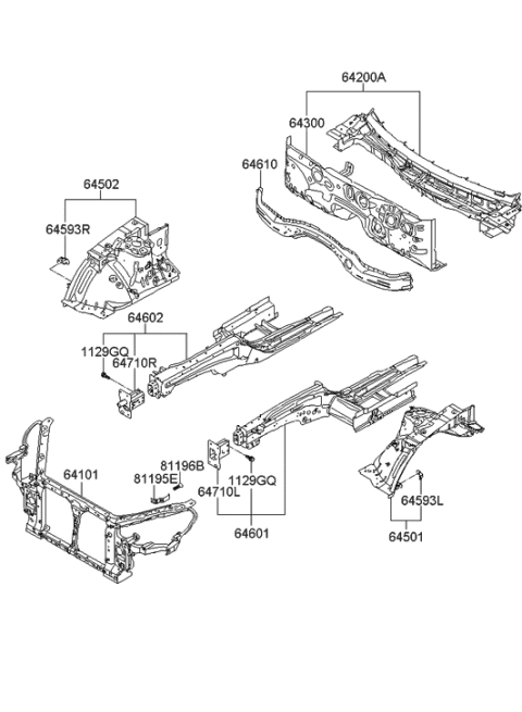 2011 Hyundai Genesis Coupe Panel Assembly-Fender Apron,LH Diagram for 64501-2M000