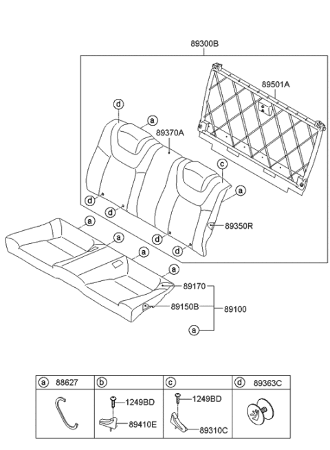 2009 Hyundai Genesis Coupe Rear Seat Cushion Cover Diagram for 89160-2M160-VAI