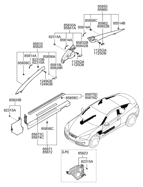 2012 Hyundai Genesis Coupe Interior Side Trim Diagram