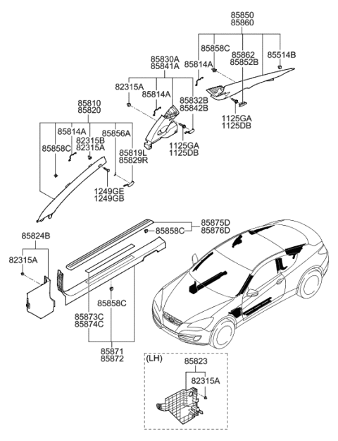 2008 Hyundai Genesis Coupe Cover-Rear Pillar Blanking RH Diagram for 85862-2M000-9P