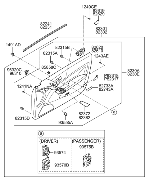 2010 Hyundai Genesis Coupe Panel Complete-Front Door Trim,RH Diagram for 82302-2M170-9P