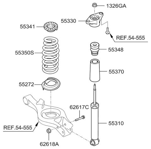 2008 Hyundai Genesis Coupe Rear Shock Absorber Assembly Diagram for 55311-2M200