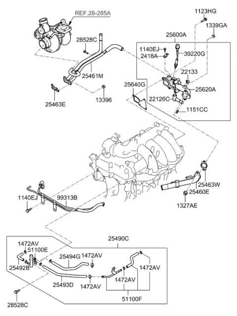 2012 Hyundai Genesis Coupe Coolant Pipe & Hose Diagram 1