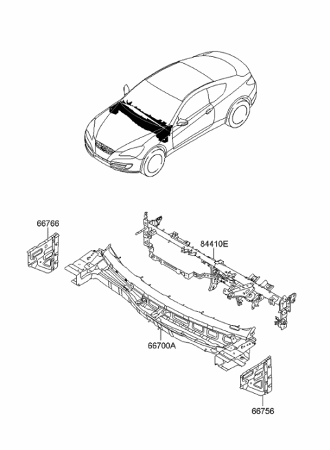 2009 Hyundai Genesis Coupe Panel-Cowl Side Outer Upper,RH Diagram for 66766-2M000