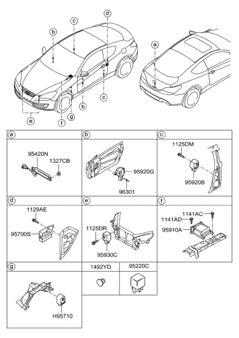 2010 Hyundai Genesis Coupe Air Bag Unit Assembly Diagram for 95910-2M200