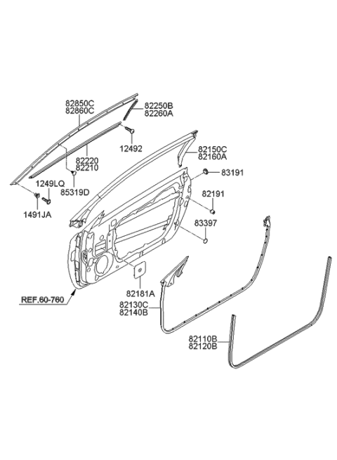 2009 Hyundai Genesis Coupe Front Door Moulding Diagram