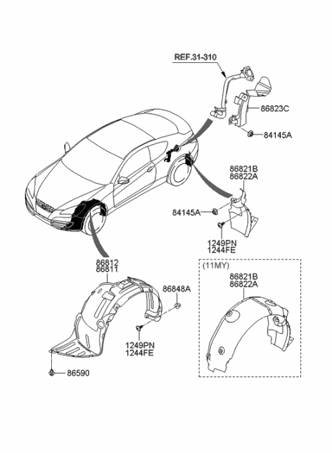 2010 Hyundai Genesis Coupe Front Wheel Guard Assembly,Right Diagram for 86812-2M000