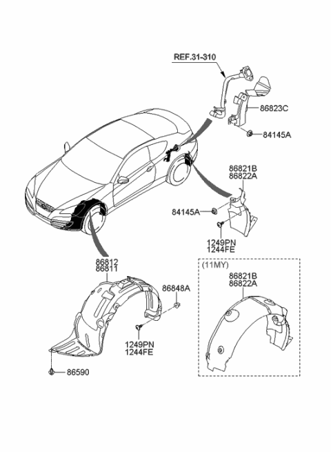 2010 Hyundai Genesis Coupe Rear Wheel Guard Assembly,Left Diagram for 86821-2M010