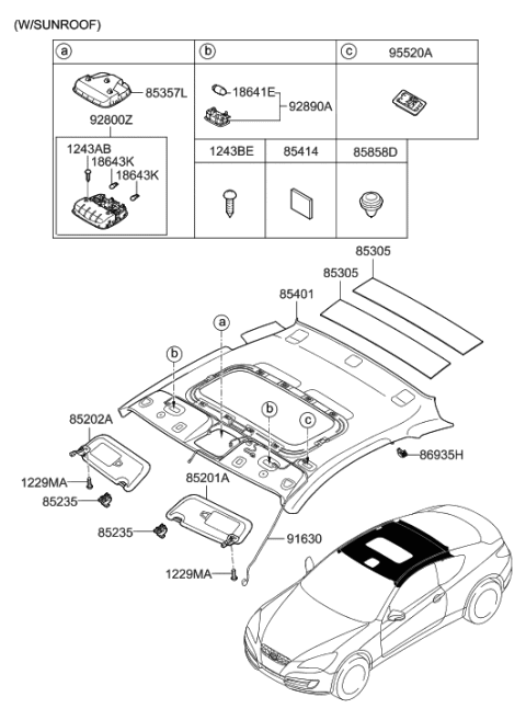 2009 Hyundai Genesis Coupe Sunvisor & Head Lining Diagram 2