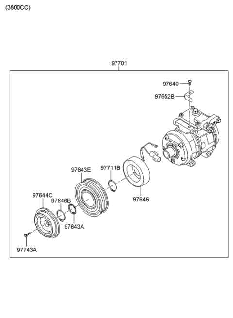 2009 Hyundai Genesis Coupe PULLEY Assembly-Air Conditioning Compressor Diagram for 97643-2M000